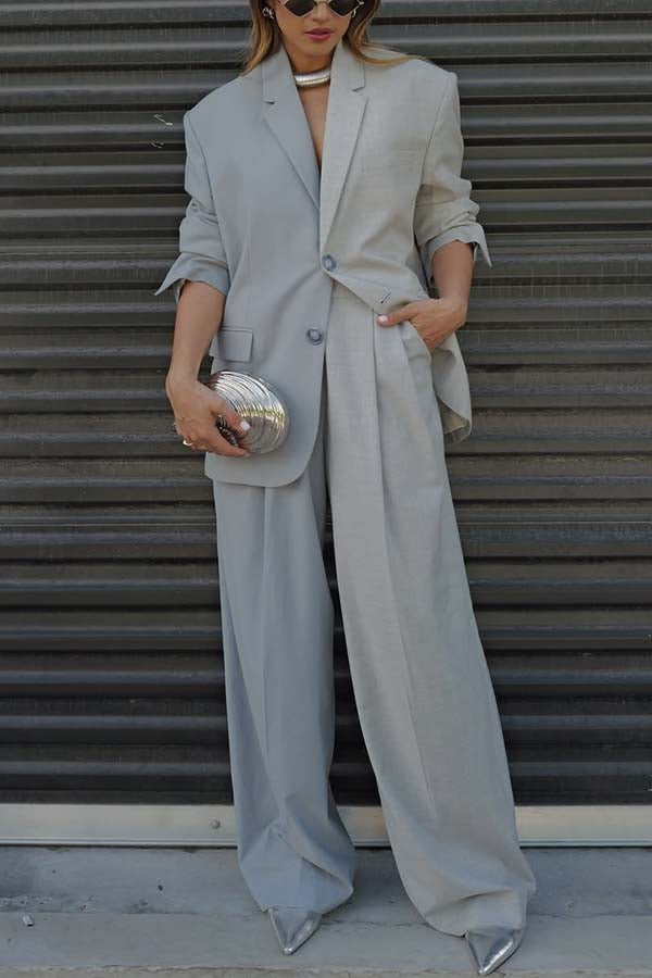 Avant-Garde Two-Tone Blazer & Wide-Leg Pants Set