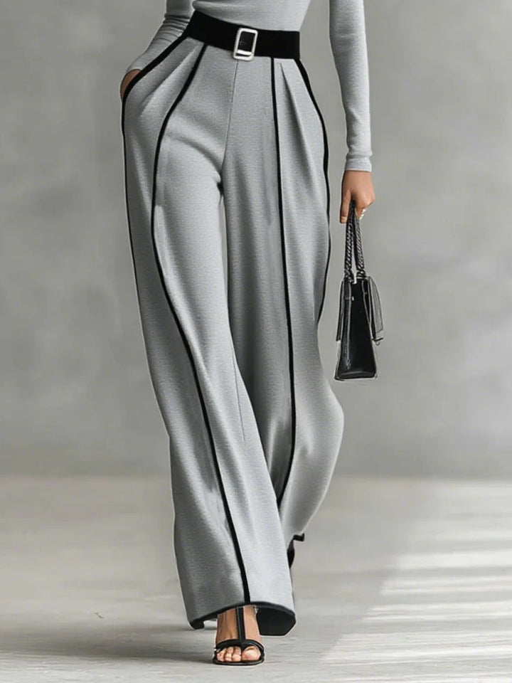 Aria - Sophisticated Contrast Trim High-Neck Wide-Leg Set