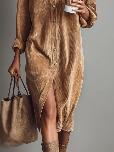 Aura Comfort Corduroy Pocket Midi Dress