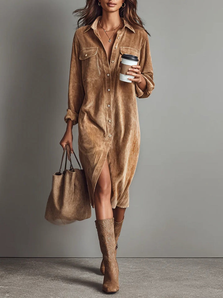 Aura Comfort Corduroy Pocket Midi Dress