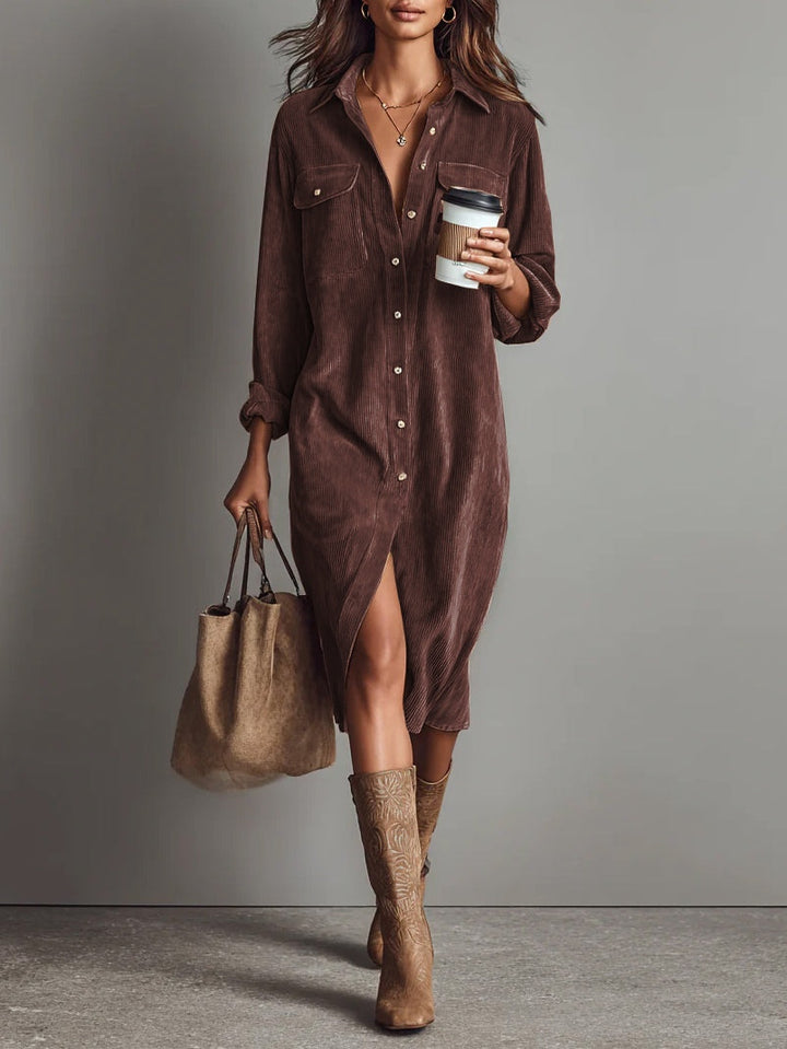 Aura Comfort Corduroy Pocket Midi Dress