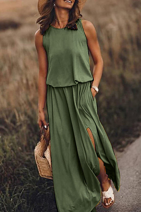 Giselle - Comfort Loose Fit Slit Maxi Dress