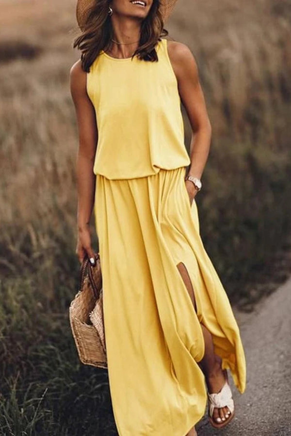 Giselle - Comfort Loose Fit Slit Maxi Dress