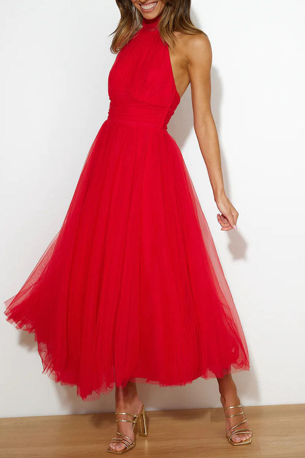 Zoey - Whimsical Ethereal Tulle Halter Maxi Dress