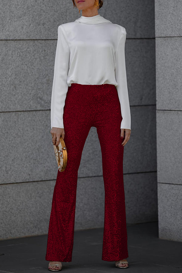 High-Rise Sequin Flare Pants
