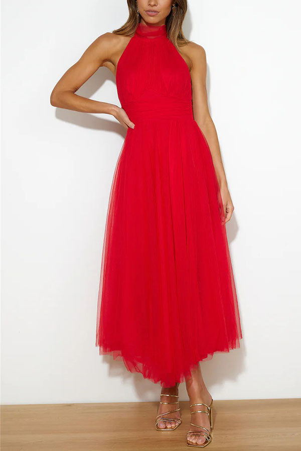 Zoey - Whimsical Ethereal Tulle Halter Maxi Dress