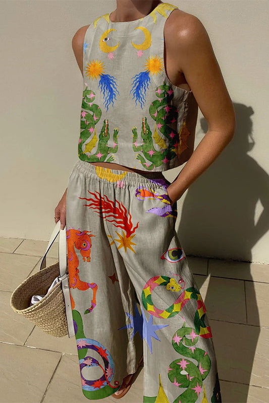 Airy Linen Blend Vacation Pants Set