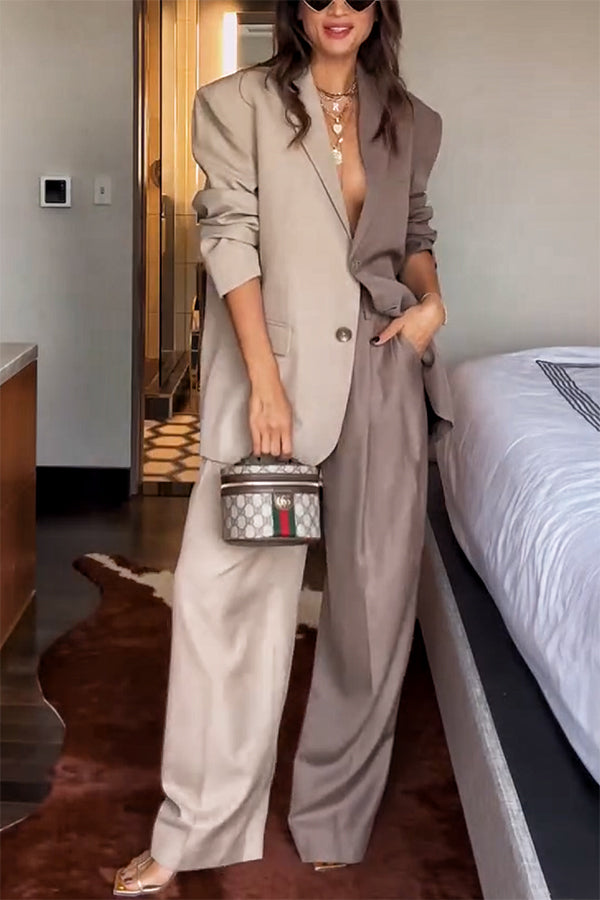 Avant-Garde Two-Tone Blazer & Wide-Leg Pants Set