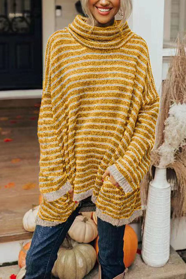 Striped Pocketed Tunic Sweater
