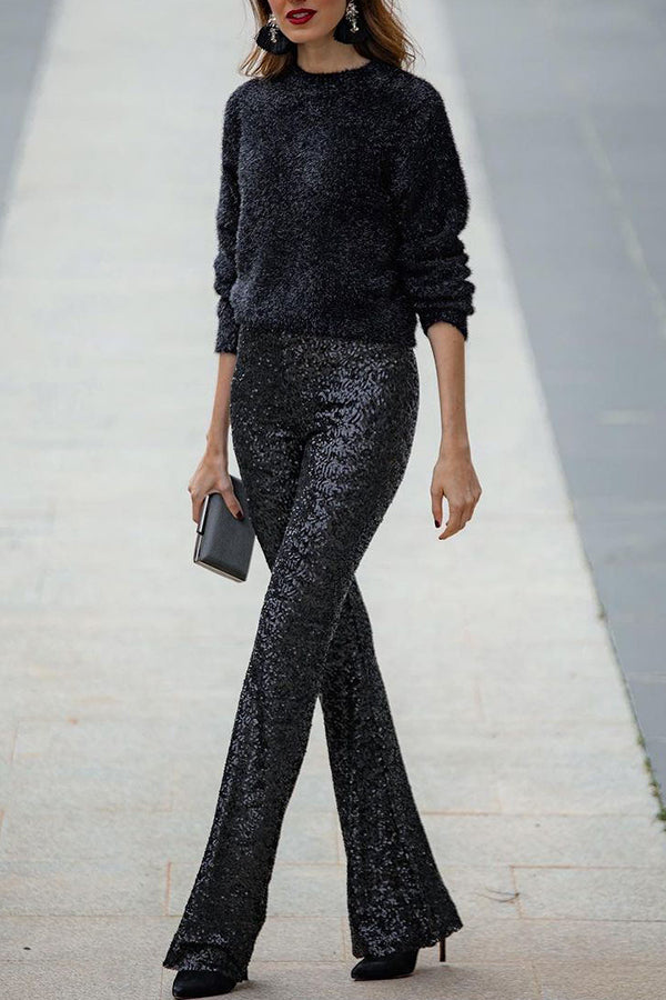 High-Rise Sequin Flare Pants