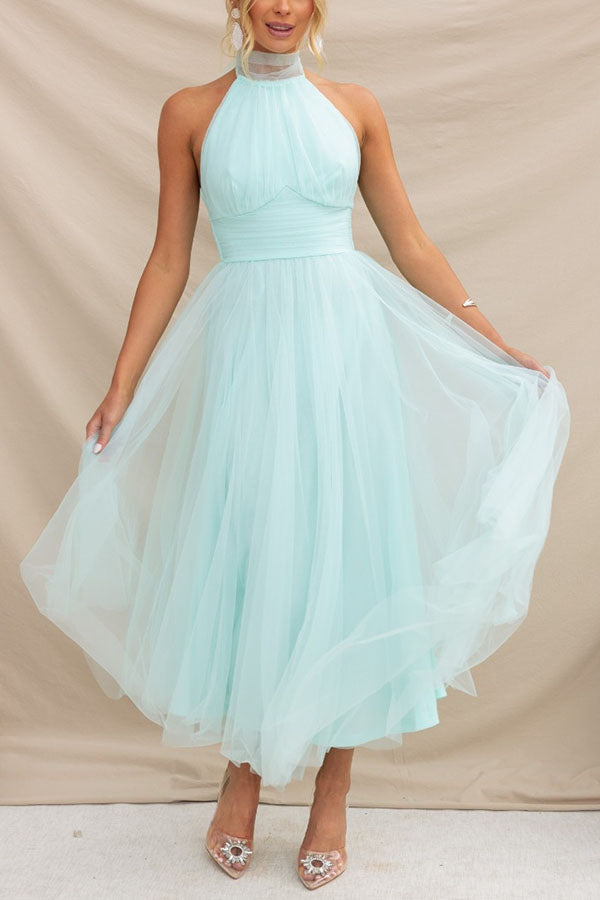 Zoey - Whimsical Ethereal Tulle Halter Maxi Dress