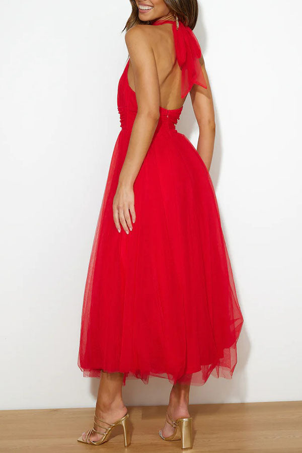 Zoey - Whimsical Ethereal Tulle Halter Maxi Dress