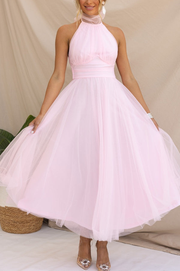 Zoey - Whimsical Ethereal Tulle Halter Maxi Dress