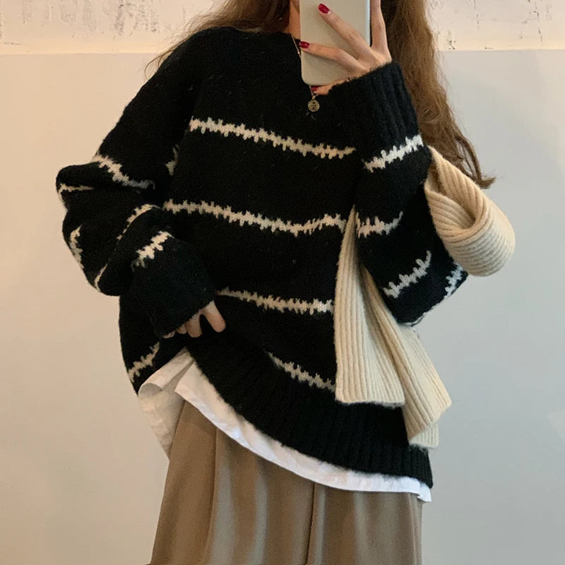 Parisian Chic Striped Polo Sweater