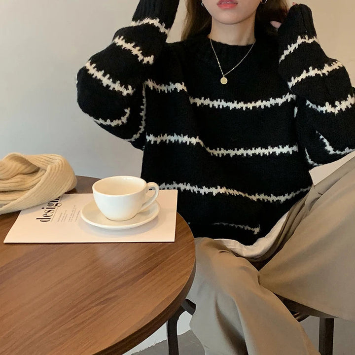 Parisian Chic Striped Polo Sweater