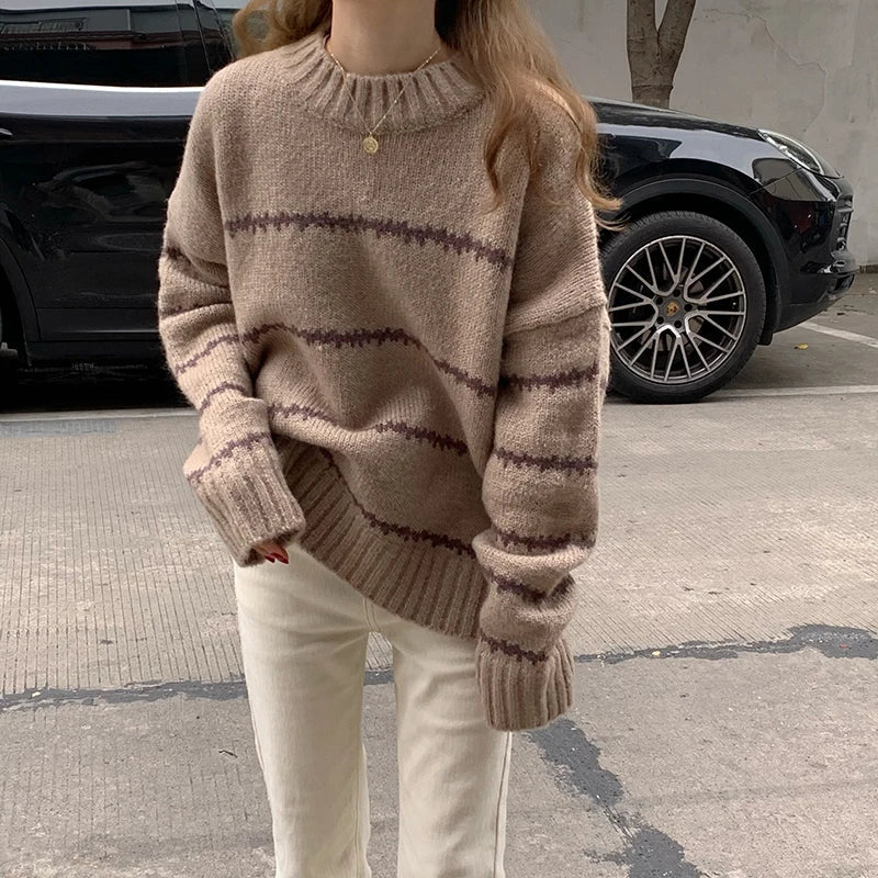 Parisian Chic Striped Polo Sweater