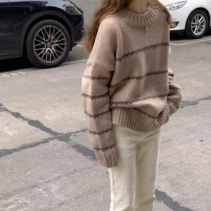 Parisian Chic Striped Polo Sweater