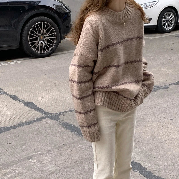 Parisian Chic Striped Polo Sweater